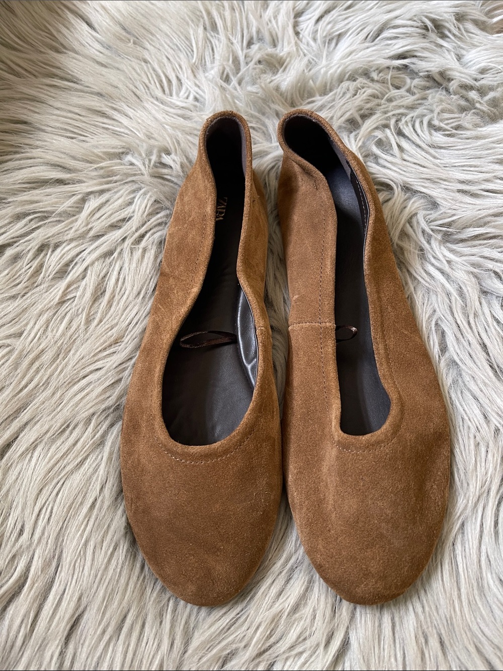Zara Suede Ballet Flats in Chestnut Brown